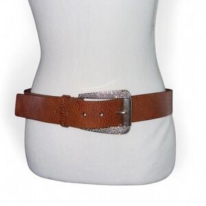 MICHAEL KORS GENUINE BROWN‎ LEATHER BELT W/RHINESTONE BUCKLE LADIES MED GORGEOUS